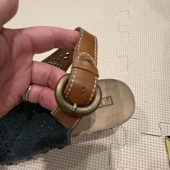 Pikolinos Mahon Blue Laser-Cut Leather Slingback Wedge Sandals Size 39 (US 8.5) - Picture 7 of 12